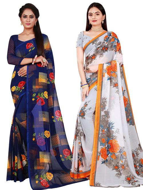 pack of 2 printed sarees with blouse - 20209613 - Very Small Image - 1