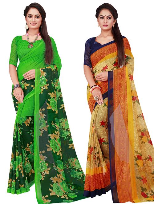 pack of 2 printed sarees with blouse - 20209623 - Very Small Image - 1