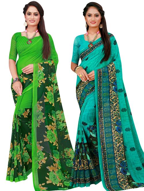 pack of 2 printed sarees with blouse - 20209630 - Very Small Image - 1