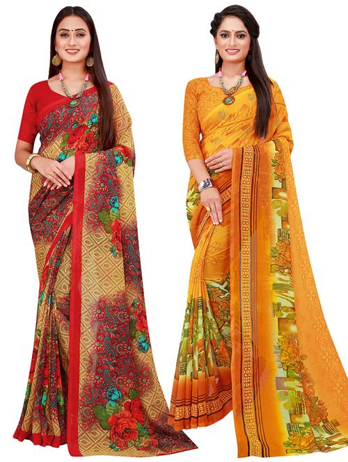 pack of 2 printed sarees with blouse - 20209669 - Very Small Image - 1