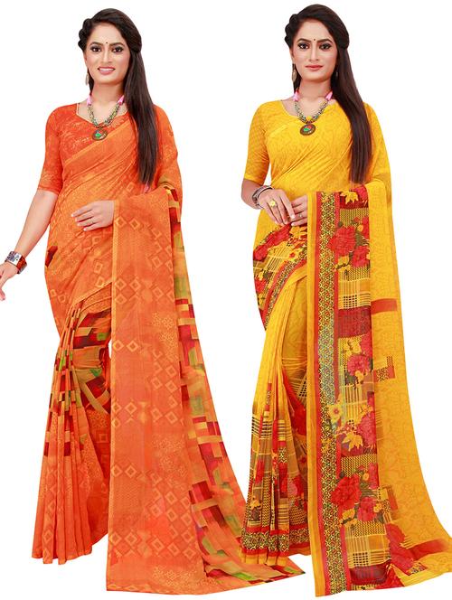 pack of 2 printed saree with blouse - 20209778 - Very Small Image - 1