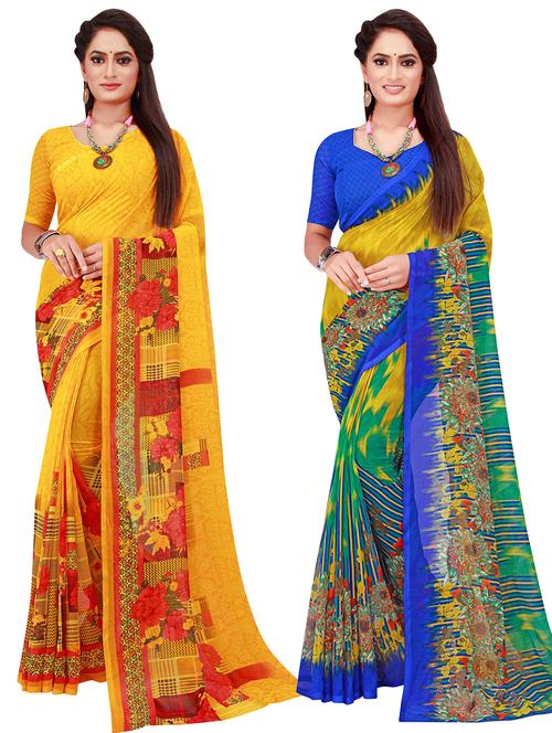 pack of 2 printed saree with blouse - 20209784 - Very Small Image - 1