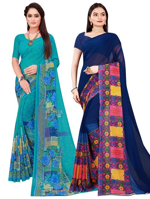 pack of 2 printed saree with blouse - 20209795 - Very Small Image - 1