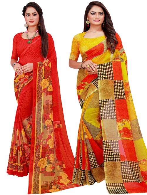 women's printed multi colored saree with blouse - 20209803 - Very Small Image - 1