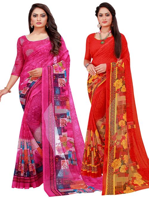 pack of 2 printed saree with blouse - 20209805 - Very Small Image - 1