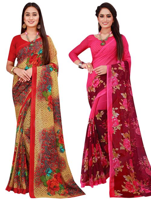 pack of 2 printed saree with blouse - 20209830 - Very Small Image - 1