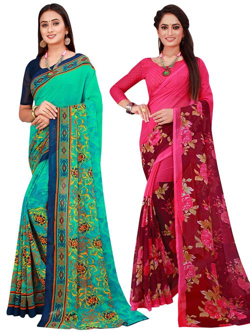 pack of 2 printed saree with blouse - 20209832 - Very Small Image - 1
