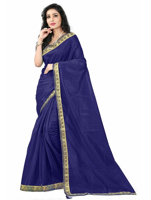 dark blue solid with bordered saree with blouse - 20209866 - Very Small Image - 1