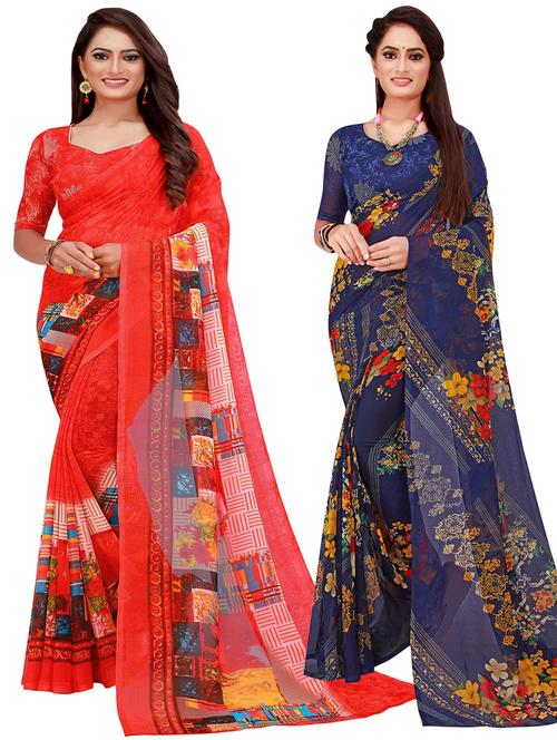pack of 2 printed saree with blouse - 20209902 - Very Small Image - 1