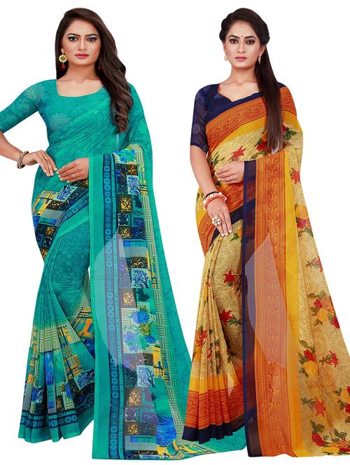 pack of 2 printed saree with blouse - 20209947 - Very Small Image - 1