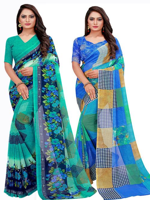 pack of 2 printed saree with blouse - 20209950 - Very Small Image - 1