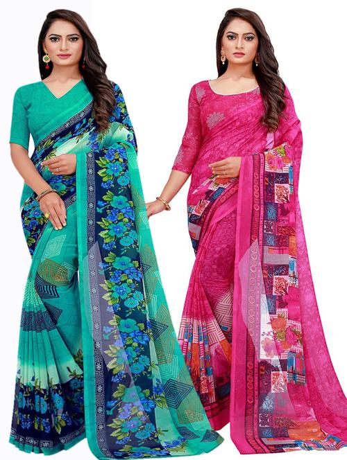 pack of 2 printed saree with blouse - 20209955 - Very Small Image - 1