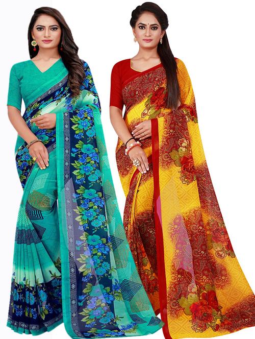 pack of 2 printed saree with blouse - 20209976 - Very Small Image - 1
