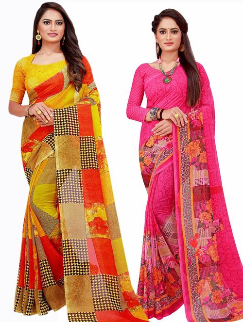 pack of 2 printed saree with blouse - 20209993 - Very Small Image - 1