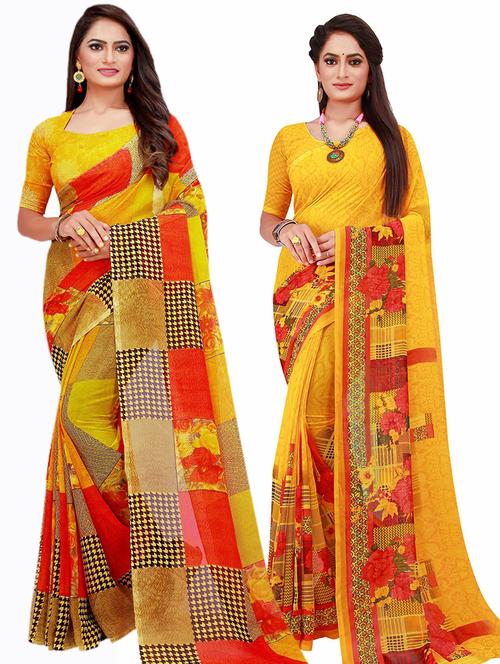 women's printed multi colored saree with blouse - 20209994 - Very Small Image - 1