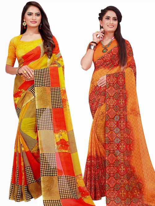 pack of 2 printed saree with blouse - 20210013 - Very Small Image - 1