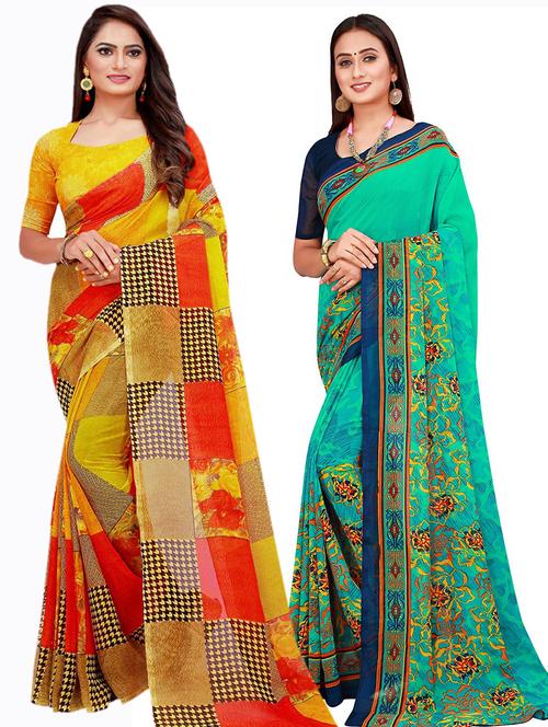 pack of 2 printed saree with blouse - 20210021 - Very Small Image - 1