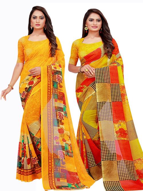 women's printed multi colored saree with blouse - 20210048 - Very Small Image - 1