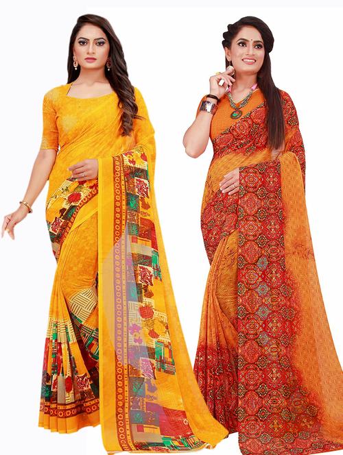 pack of 2 printed saree with blouse - 20210060 - Very Small Image - 1