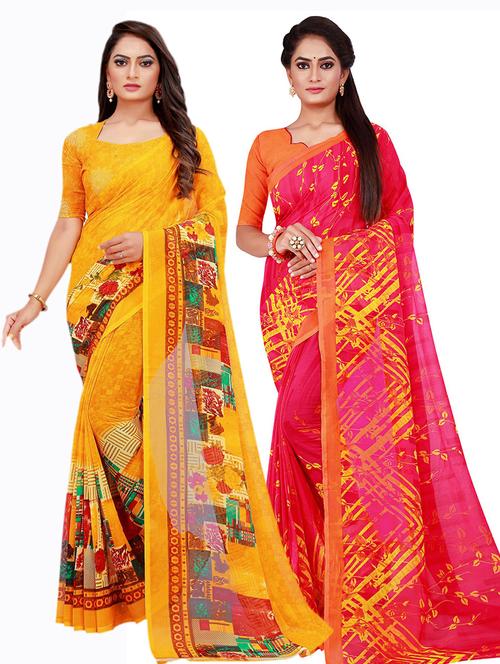 pack of 2 printed saree with blouse - 20210062 - Very Small Image - 1