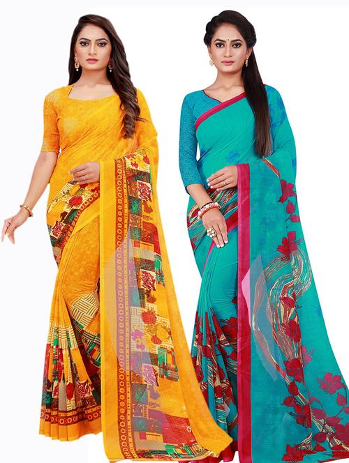 pack of 2 printed saree with blouse - 20210066 - Very Small Image - 1