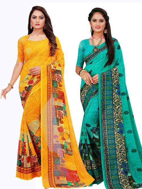 women's floral multi colored saree with blouse - 20210068 - Very Small Image - 1