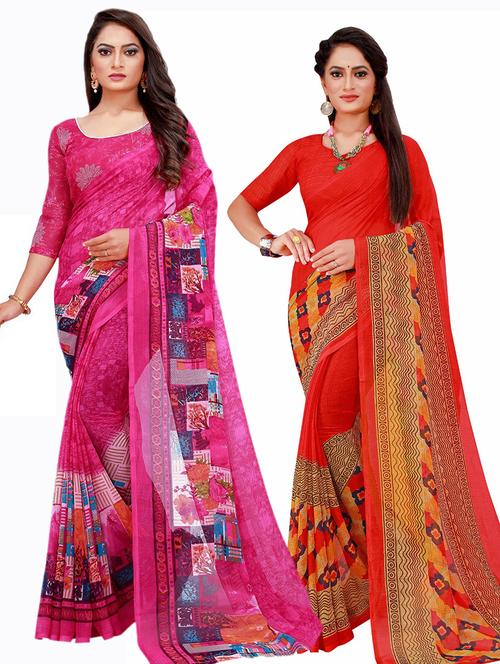pack of 2 printed saree with blouse - 20210101 - Very Small Image - 1