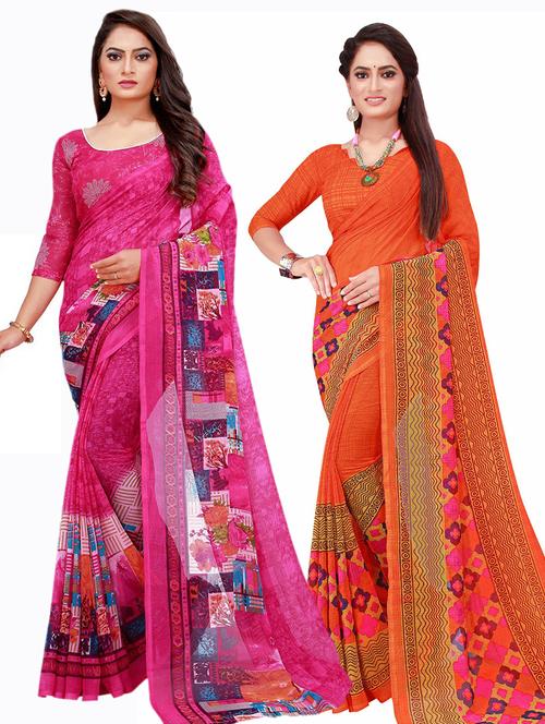 pack of 2 printed saree with blouse - 20210102 - Very Small Image - 1