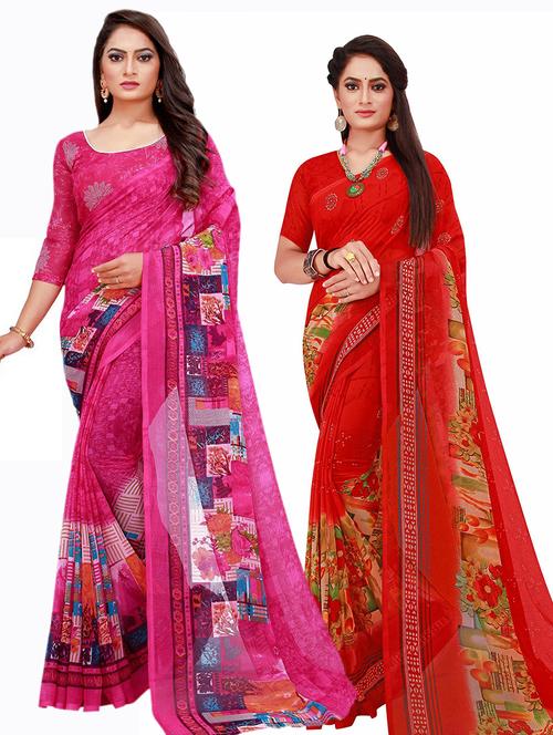 women's printed multi colored saree with blouse - 20210103 - Very Small Image - 1