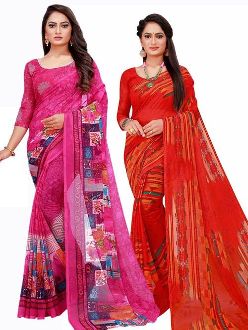 pack of 2 printed saree with blouse - 20210108 - Very Small Image - 1