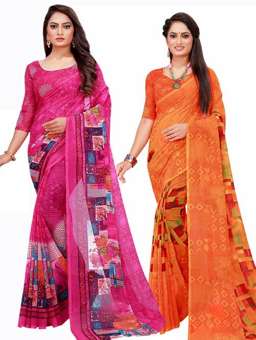 pack of 2 printed saree with blouse - 20210109 - Very Small Image - 1