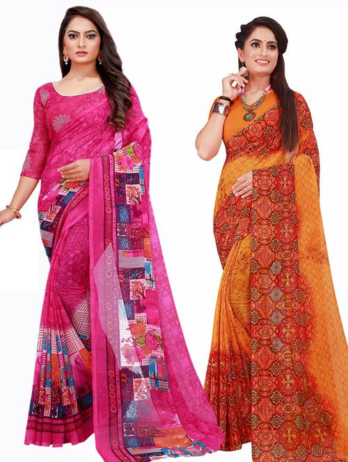 pack of 2 printed saree with blouse - 20210112 - Very Small Image - 1