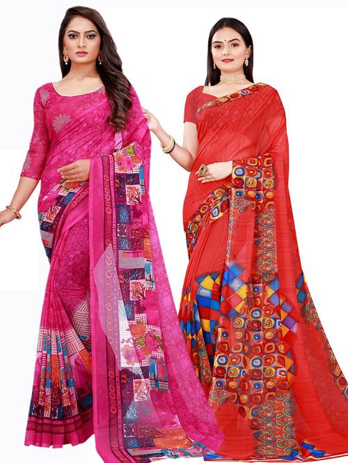pack of 2 printed saree with blouse - 20210134 - Very Small Image - 1