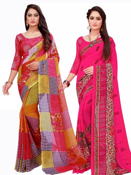 pack of 2 printed saree with blouse - 20210159 - Very Small Image - 1
