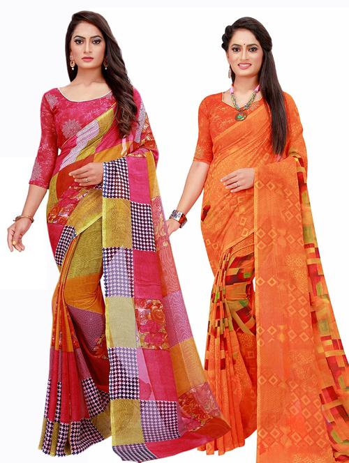 pack of 2 printed saree with blouse - 20210161 - Very Small Image - 1