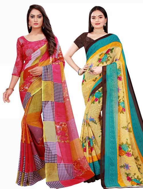 pack of 2 printed saree with blouse - 20210176 - Very Small Image - 1
