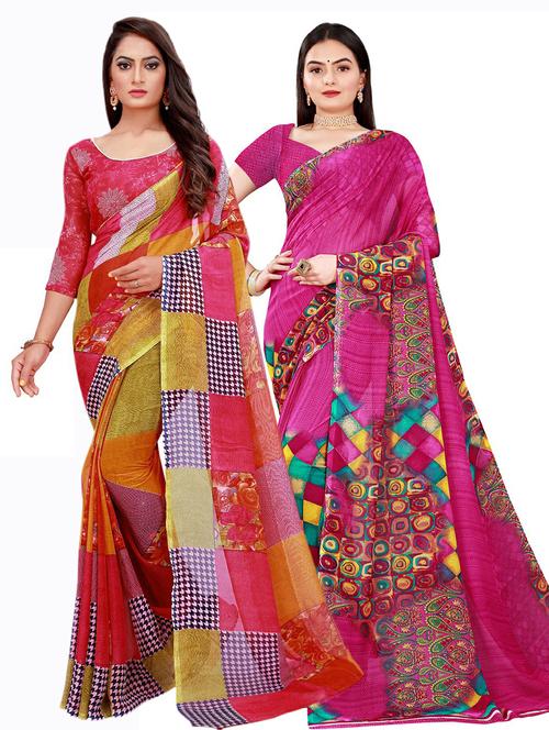 pack of 2 printed saree with blouse - 20210180 - Very Small Image - 1