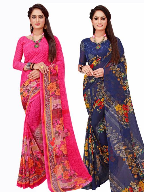 pack of 2 printed saree with blouse - 20210213 - Very Small Image - 1