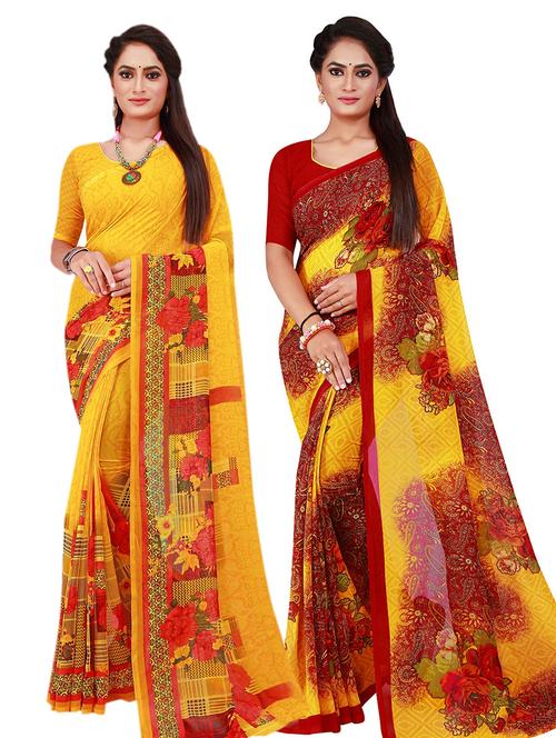 pack of 2 printed saree with blouse - 20210249 - Very Small Image - 1