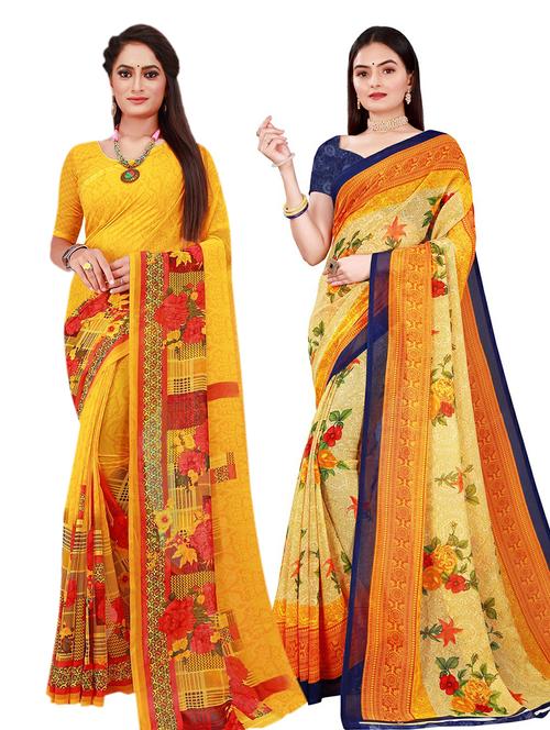 women's printed multi colored saree with blouse - 20210261 - Very Small Image - 1