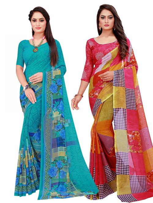 pack of 2 printed saree with blouse - 20210277 - Very Small Image - 1