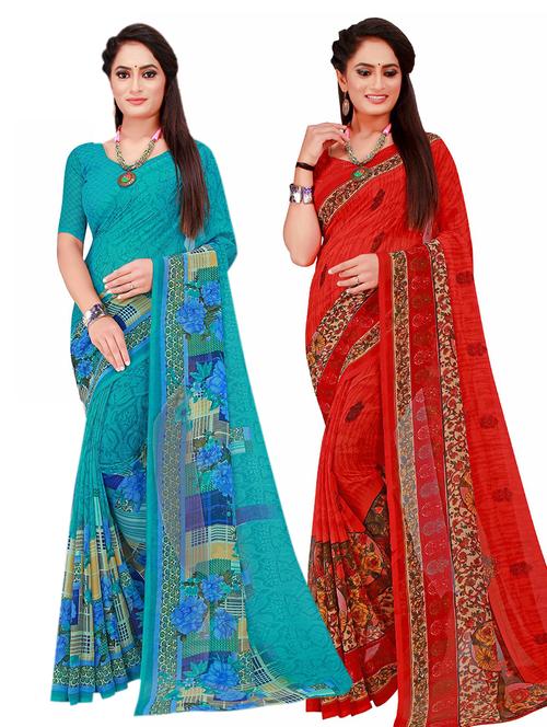 women's printed multi colored saree with blouse - 20210290 - Very Small Image - 1