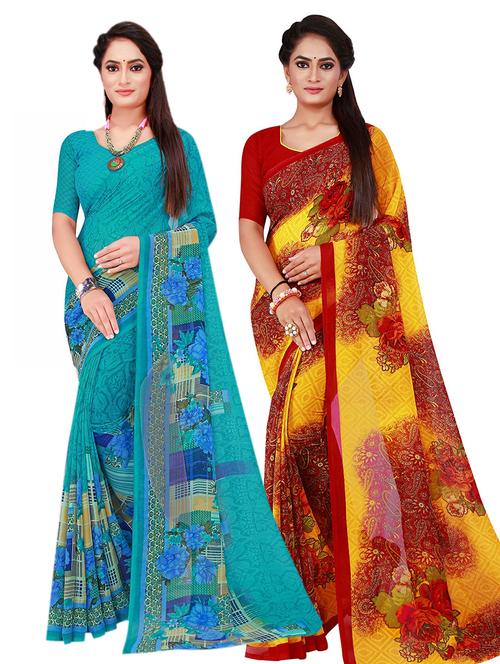 pack of 2 printed saree with blouse - 20210305 - Very Small Image - 1