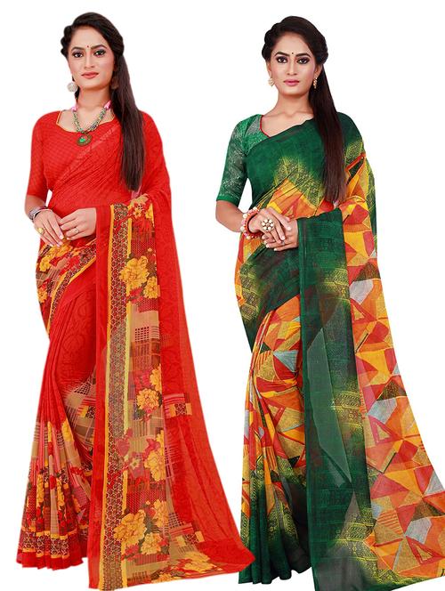 pack of 2 printed sarees with blouse - 20210342 - Very Small Image - 1