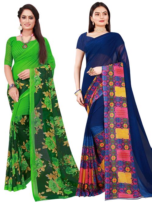 pack of 2 printed sarees with blouse - 20210434 - Very Small Image - 1