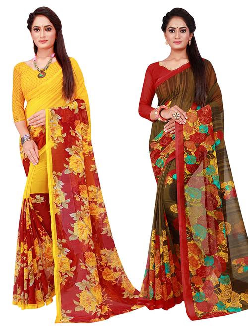 pack of 2 printed sarees - 20210460 - Very Small Image - 1