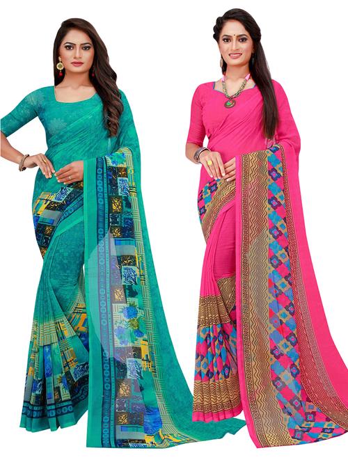 pack of 2 printed sarees with blouse - 20210532 - Very Small Image - 1