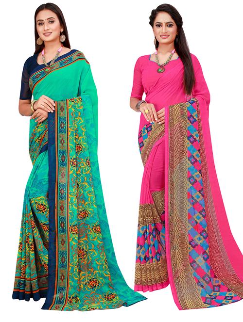 pack of 2 printed sarees with blouse - 20210559 - Very Small Image - 1