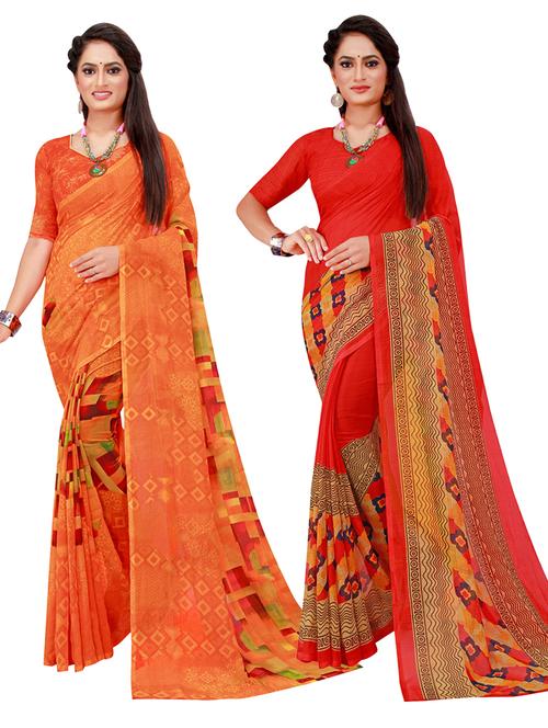 pack of 2 printed georgette saree with blouse - 20210604 - Very Small Image - 1