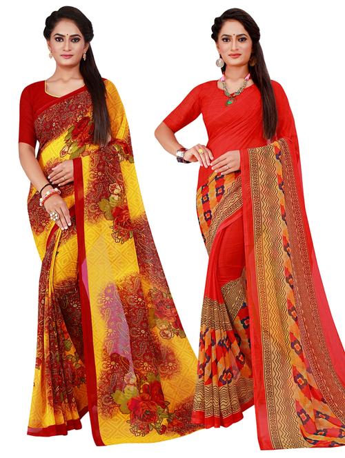pack of 2 printed sarees with blouse - 20210615 - Very Small Image - 1